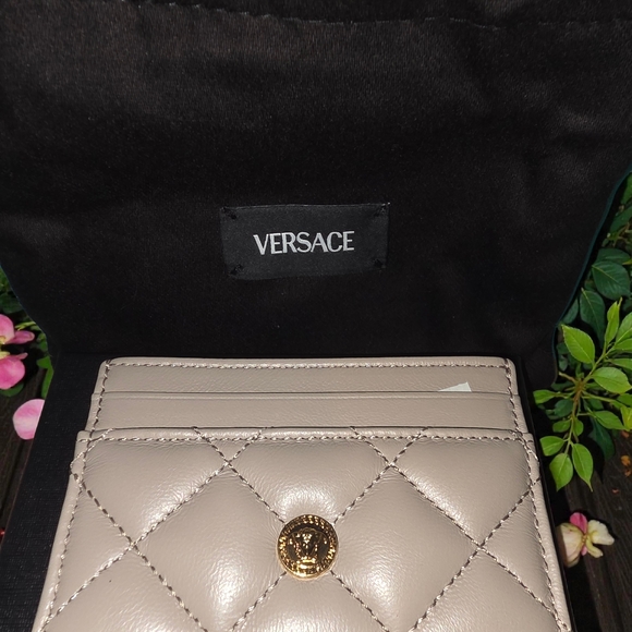 Versace Taupe Quilted Wallet with Gold Accent - Picture 8 of 8